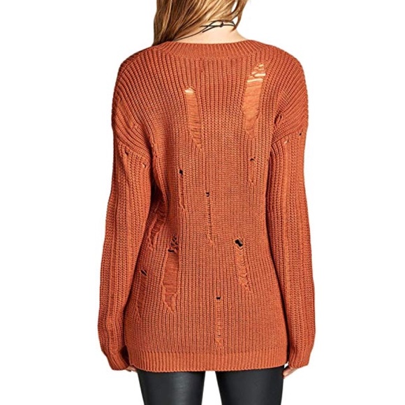 Rust Copper Distressed Holly Knit Boho Sweater - Picture 3 of 3